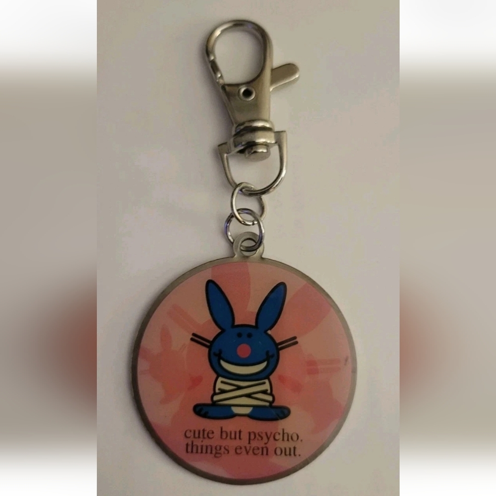 Vintage Y2k Jim Benton Happy Bunny Metal Keychain Cute But Psycho Things Even